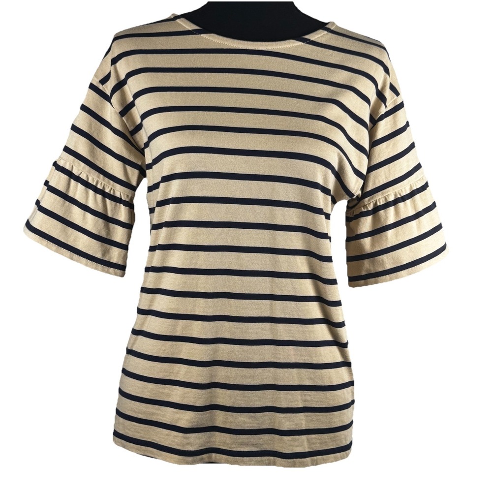 J. Crew Reimagined Stripe Flutter Sleeve Cotton Top‎ Shirt Blouse Women's XXS